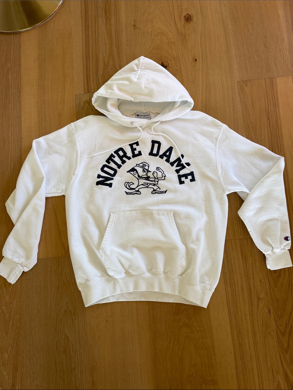 Champion Notre Dame White Hoodie with Fighting Leprechaun Graphic